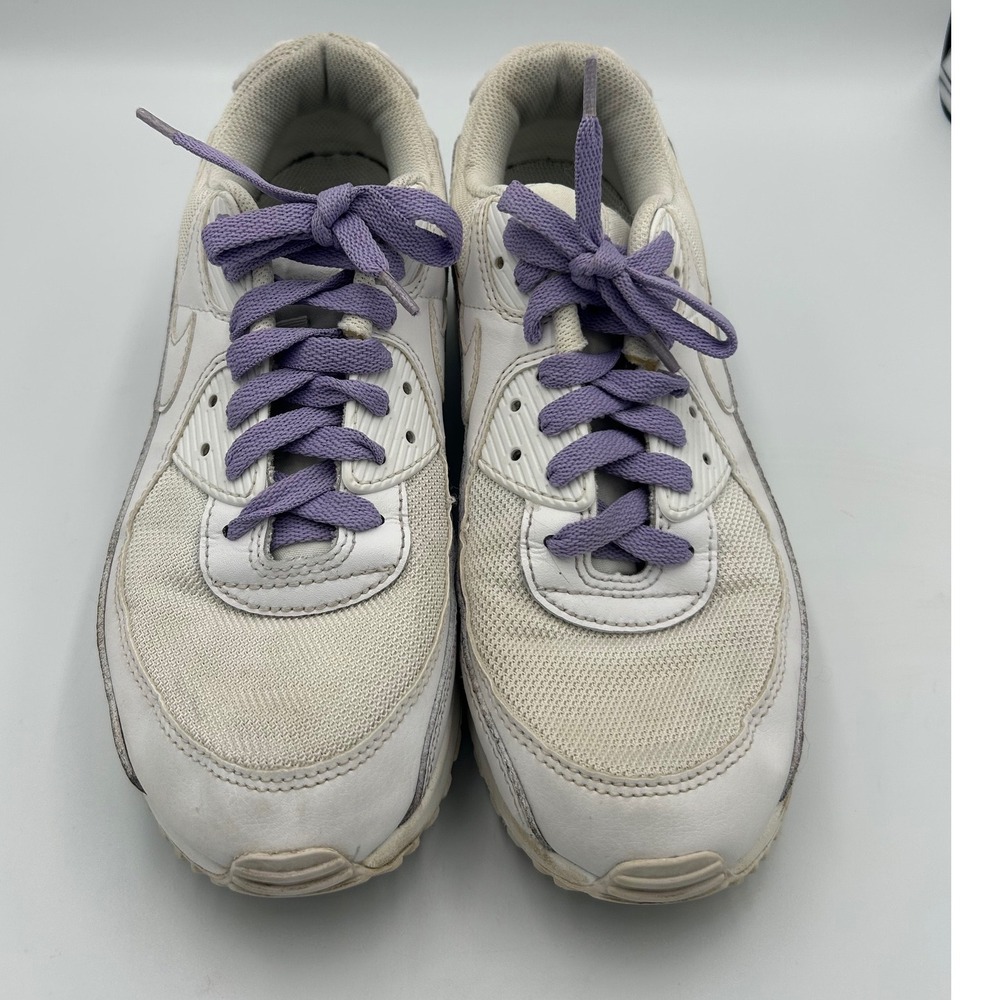 Nike Air Max 90 White Purple Laces Low Top Sneakers Mens 9 Womens 10.5